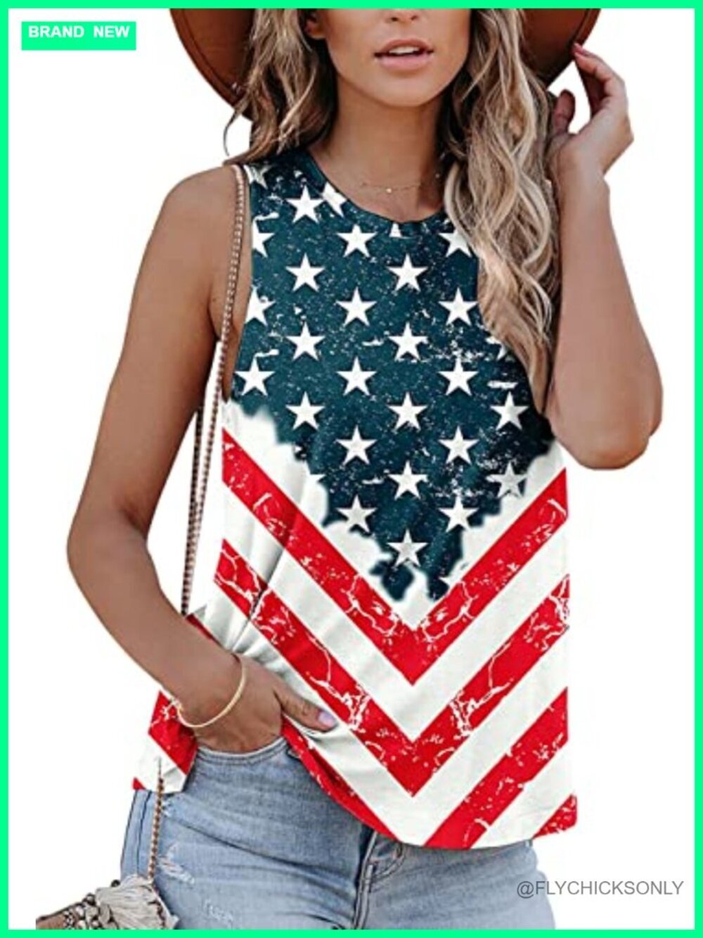 Patriotic American Flag Tank Top Sleeveless Crewneck Loose Fit